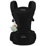 Bebamour Baby Carrier Newborn to Toddler Baby Carrier Hipseat 0-36Months with Head Hood, 3 PCS Teething Pads, Waist Extender, Black
