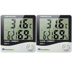 Wonderrmall™ (Pack of 2) HTC-1 Indoor Digital Hygrometer Thermometer With Room Temperature Clock Alarm Display for Precise Humidity Monitoring Wall Mounted Tabletop Wireless Smart Analog Device