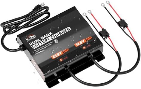LiTime 2-Bank(43.8V 10A & 14.6V 10A) Lithium Battery Charger for 36V(38.4V)/12V(12.8V) LiFePO4 Battery, AC-DC Smart Charger with IP65 Waterproof, LED Indicator for Boat, Golf Cart, RV and Home