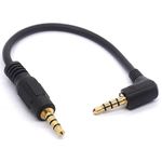 GLHONG Short 3.5mm TRRS Audio Cable, Gold Plated 90 Degree 3.5 Male to 3.5mm Male Stereo Jack Plug 4-Pole Connector for Car Aux (Male to Male)