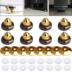 LAMPTOP 8 PACKS Golden Speaker Spikes with Double-Sided Adhesive, Speaker Stands CD Audio Subwoofer Amplifier Turntable Isolation Feet Solid Brass Cone Isolator Brass Base Pads Shockproof Mats