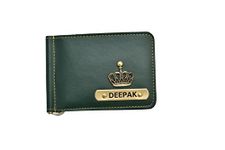 Ahimsa Leather Personalized Vegan Leather Money Clip | Classy Money Clip Wallet | Customized Unisex Wallet with Name and Charm (Green)