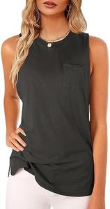 Women's High Neck Tank Top Sleeveless Blouse Plain T Shirts Pocket Cami Summer Tops, Dark Grey