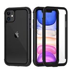 seacosmo iPhone 11 Case with Screen Protector, Full Body Shockproof Protection Slim Fit Heavy Duty Bumper Clear Back Protective Cover Case for iPhone 11 (2019) 6.1 Inch - Black