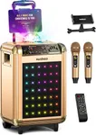 MASINGO Karaoke Machine for Adults and Kids with 2 Bluetooth Wireless Microphones. Portable Singing PA Speaker System with Disco Ball Party Lights, Lyrics Display Tablet Holder & TV Cable. Soprano X1