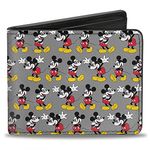 Buckle-Down Men's Nerdy Mickey Mouse 3-Pose Stripe Gray Bi-Fold Wallet, Multicolor, Default Size