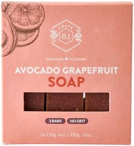 Crate 61 Organics, Handmade in Canada, Plant Based Cold Process Natural Bar Soap For Face And Body, With Premium Essential Oils, Eucalyptus & Peppermint For Men And Women 3 Pack (Avocado Grapefruit)