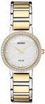 Seiko Ladies Two Tone Crystal Bezel Watch with Glitter Patterned Dial, Silver, Chronograph