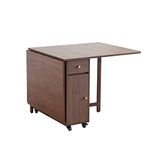 COMUHOME Extendable Drop Leaf Foldable Dining Table with 2 Drawers and 4 Wheels for Living Room Kitchen Farmhouse Space Saving Table in Walnut