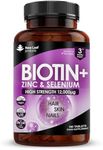 Biotin Hair Growth Vitamins 12,000mcg 180 D-Biotin Tablets Enriched with Zinc & Selenium – Vegan Hair Skin & Nails Vitamins for Women and Men High Strength Hair Vitamins - UK Made by New Leaf