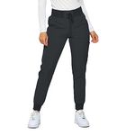 Monarch Uniforms Womens Jogger Scrubs Ribbed Jogger Scrub Pants for Women, Black, Small Petite