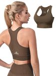 CLDFHX Sports Bras Women Seamless Padded Without Underwire High/Mid Impact Support Racerback Sport Bra for Workout Yoga Gym, Brown, L