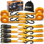 KODIAK STRAPS Ratchet Straps Heavy Duty Tie Down Strap Set 2200 Break Strength – 1" x 17' 4pk with Soft Loops Cargo Truck Bed Tie Downs – Coated Deep S-Hook & Carry Bag for Moving, Securing Cargo…
