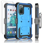 Njjex Case for Samsung Galaxy S20 FE 5G, for Samsung S20 Fan Edition Case W/Tempered Glass Screen Protector [2 Pack], [Nbeck] Heavy Duty Locking Swivel Holster Belt Clip Kickstand Hard Cover [Blue]