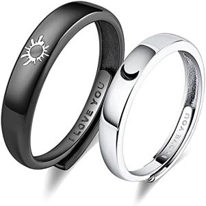 Beydodo 925 Silver Rings Custom Adjustable Sun and Moon Matching Rings Engraved I Love You Couples Rings Wedding, Silver, No Gemstone, Black Silver (tlcyjz45654458)