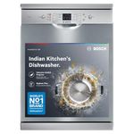 Bosch 13 Place Setting (fits up to 70 utensils) Free-Standing Dishwasher for Indian Utensils | Hygiene+ & Intensive Kadhai Program (SMS66GI01I, Silver Inox, Removes 99.9% Germs, Inbuilt Heater)