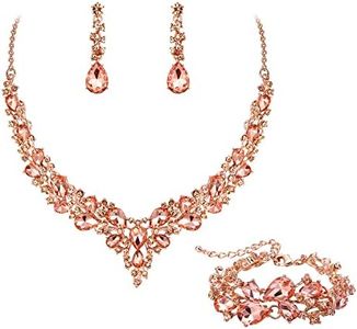 EVER FAITH Gioielli da Sposa per Le Donne, Cristallo Austriaco Goccia Cluster Dichiarazione Collana Orecchini Dangle Link Bracciale Set Colore Champagne