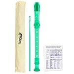 TIGER REC7-GR Descant/Soprano School Recorder with Bag, Cleaning Rod and Fingering Chart, English/Baroque Fingering - Green