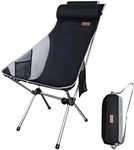 Nice C Camping Chair, Chaise Camping, Folding Chair High Back, Backpacking Chair, Compact & Heavy Duty Outdoor, Travel, Picnic, Festival with 2 Side Pockets, Pillow &Carry Bag (Set of 1 Black)