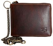 FLW Natural genuine leather biker's wallet with a metal chain with a shark