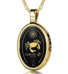 Nano Jewellery Gold Plated Zodiac Pendant Cancer Necklace Inscribed in 24ct Gold on Onyx Stone, 18" Gold Filled Chain