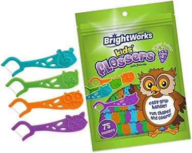 Kids’ Grape-Flavored Dental Flossers, Colorful Animals add Fun to Support Healthy Habits, Easy-Grip Handle and Fluoride-Coated Floss, Pack of 3 x 75 Pieces