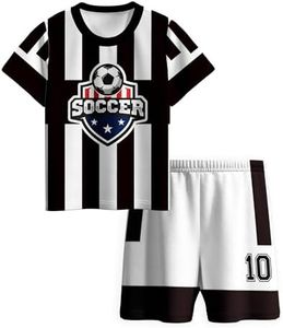 Hjshfue Kids Soccer Jersey Athletic Sports Shirt with Short Set Breathable Lightweight Training Uniform 4-12Y Blackwhite