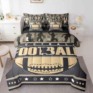 Erosebridal Gridiron Player Bedding for Sports Fans Rugby Decor Comforter Set Full,3D Ball Game Football Seasonal Comforter + Flat Sheet + Fitted Sheet + 2 Pillowcases + 2 Throw Pillow Covers