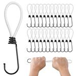 PRETEX Bungee Cords with Hooks - Set of 25pcs x 13cm (5") Universal Cord Straps and Fixings - Heavy Duty Bungees Perfect for Camping, Luggage & Tarpaulin - White Cord, Black Hook