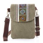 Silkarea Vintage Embroidered Canvas Small Flip Crossbody Bag Cell Phone Pouch for Women Wristlet Wallet Bag Coin Purse (ArmyGreen 01)