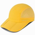 GADIEMKENSD Mens Folding Running Hat Long Brim Golf Hats Quick Dry Baseball Caps Unstructured Breathable Light UPF 50 Cooling Cap for Outdoor Sport Hiking Workout Gym Tennis Travel Yellow