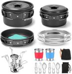 Odoland Camping Cookware Set with Stove Cookware Pan Cup Plates Folding Cutlery Gavette for 1-2 People Lightweight and Compact for Camping Trekking Picnic Hiking