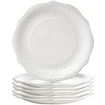 SOUJOY Set of 6 Porcelain Dinner Plate, 10.5'' White Dinner Dish, Embossed Printing Dinnerware Plate for Dinner, Restaurant, Family Party, Microwave, Oven, Dishwasher Safe