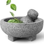 Alpine Cuisine Mortar and Pestle Molcajete Set - 8 Inch Granite - Unpolished Granite, Spice Grinder Bowl for Salsa, Herb Crusher, Grind and Crush Spices