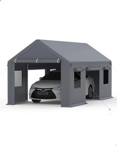 GAOMON 10' X 20' Heavy Duty Carport, Portable Garage with Front & Rear Doors,4 Windows, Reinforced Steel Poles & 180 g PE Waterproof Canopy, for Pickup Truck, and Boat, Silver Gray