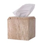 WORHE Italy Natural Travertine Stone Tissue Box Cover Holder Heavy Duty Square Tissue Paper Holder for Bathroom Living Room Bedroom Vanity Kitchen Minimalistic Office Home Decor Beige (TBC145WT)