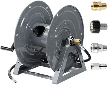 FIXFANS Pressure Washer Hose Reel, 300FT x 3/8" Heavy Duty Hose Reel, Manual Crank Power Washer Hose Reel with M22 Fitting, Wall/Floor/Truck Mounted, 4000 PSI