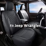 GIANT PANDA Customized Front Car Seat Covers for Jeep Wrangler 2/4 Door JL Sahara Sport Rubicon Unlimited Willys 4xe 2018 2019 2020 2021 2022 2023 2024,Faux Leather - (Black)
