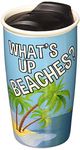 Enesco 6000152 Margaritaville by Our Name is Mud What's Up Beaches Stoneware Travel Mug, Multicolor