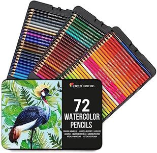 72 Professional Watercolour Pencils, Numbered, with a Brush and Metal Box - Set of 72 Watercolor Pencils, Soluble, Unique and Different - Watercolour Pencil Pack for Adult Coloring and Artists