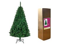 SHATCHI Bushy Imperial Pine Artificial Deluxe Christmas Tree Hinged Branches Pencil Point Tips with Metal Stand Xmas Home Decorations, PVC, Green, 7Ft/210CM