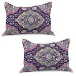 Ambesonne Ethnic Quilted Pillowcover Set of 2, Boho Style Mandala Colorful Spring Garden Themed Old Fashioned Tile, Standard King Size Pillow Sham for Bedroom, 36" x 20", Multicolor