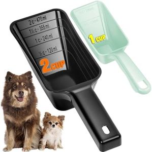 Aosnare 2-Pack Dog Food Scoop Set,1 Cup and 2 Cup Plastic Pet Food Measuring Scoops with Clear Measurement Lines,Multi-Purpose Pet Food Scooper for Dogs, Cats, Birds & More (Green and Black)