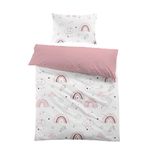 MUSOLEI Rainbow Bedding Set Single, White and Pink Lovely Kids Duvet Cover Sets for Boys Girls, Colorful Microfibre Quilt Cover 135X200cm with Pillowcase 50x75cm