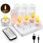 xyseamf 12PCS Rechargeable Candles Flameless Flickering LED Tea Lights Battery Operated with 3D Wicks and Base for Home, Restaurants,Wedding,Bar,Dinner,Christmas Decor(No Remote Control)