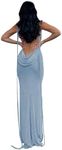 Volemo Slip Bodycon Dresses for Women Spaghetti Strap Lace Up Backless Cowl Neck Maxi Mermaid Cocktail Party Dress, Blue, X-Small