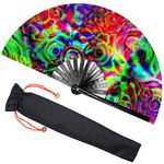 Zolee Large Rave Folding Hand Fan with Bamboo Ribs for Men/Women - Chinese Japanese Handheld Fan with Fabric Case - for Dance Music Festival Party, Performance, Decorations, Gift (Musical Power)