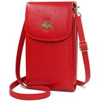 HNOOM Crossbody Phone Bag Women Genuine Leather Phone Bag Small Cellphone Crossbody Shoulder Bag Purse Wallet with 8 Card Slots Multi Compartment Phone Purse Bag with Shoulder Strap (Red)