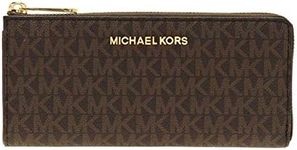 Michael Kors Wallet for Women Jet Set Large Three Quarter Zip Wallet Brown Signature