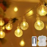 Fairy Lights Battery Operated 5M/20ft 50LEDs Crystal Ball Waterproof Globe String Lights Hanging Lights 8 Modes with Remote Control for Indoor Outdoor Bedroom Party Christmas Wedding Garden Decoration